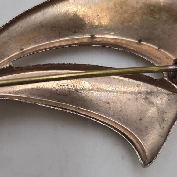 Vintage 1940s Vermeil 925 Sterling Silver Bow Design Pin Brooch Rose Gold - Picture 5 of 7